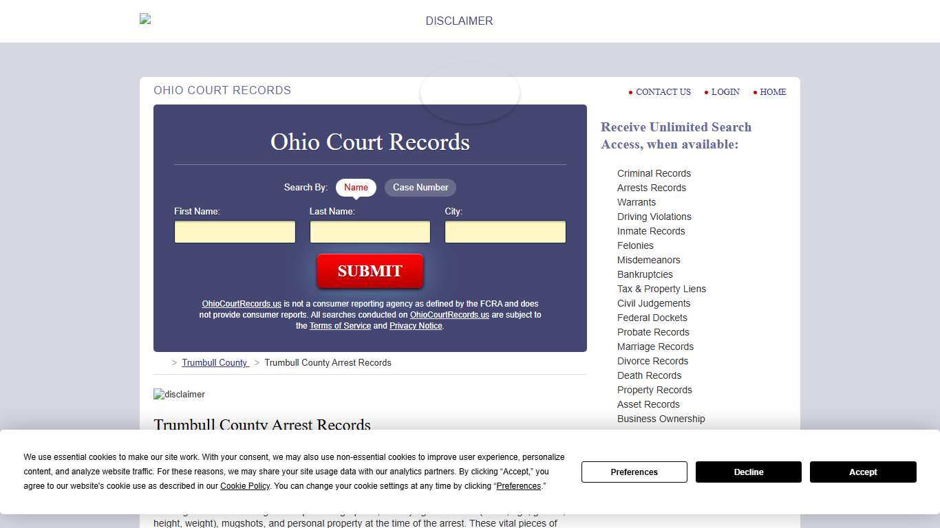 Trumbull County Arrest Records | OhioCourtRecords.us